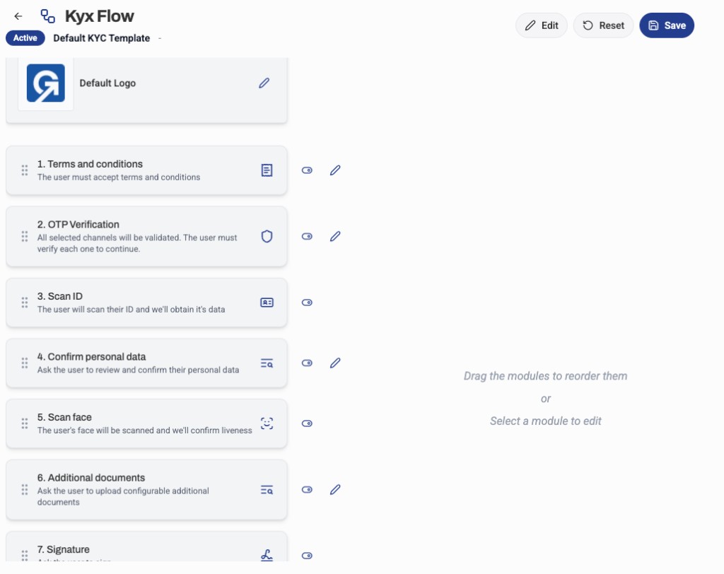 KYC flow editor interface