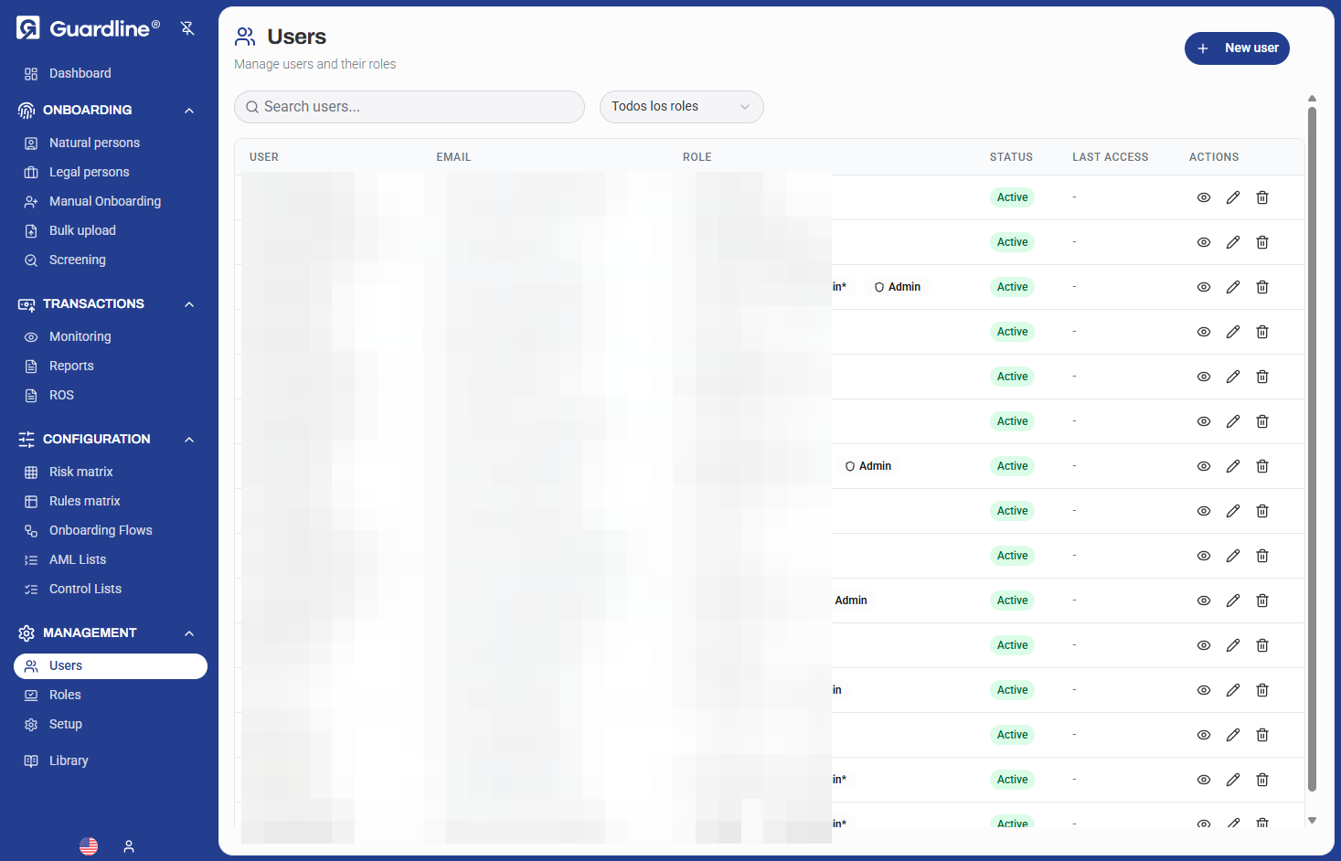 Users management dashboard
